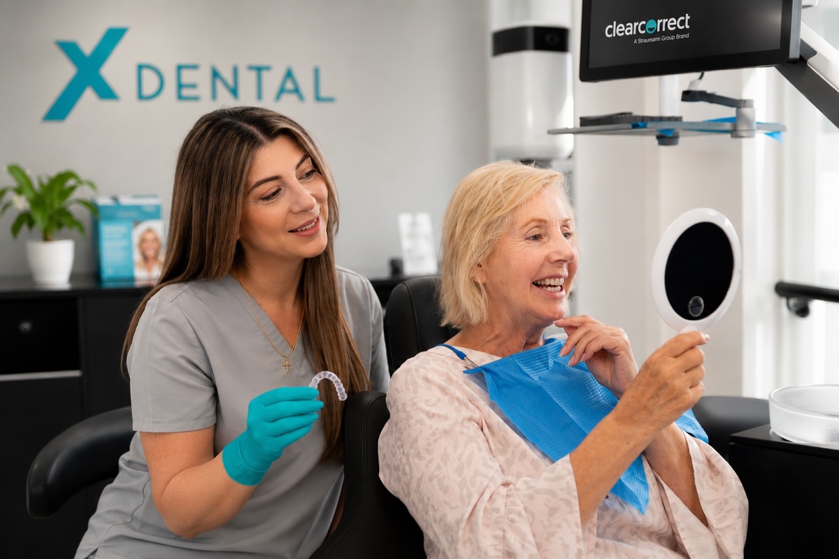 Patient provar ClearCorrect-skena hos XDental i Norrköping